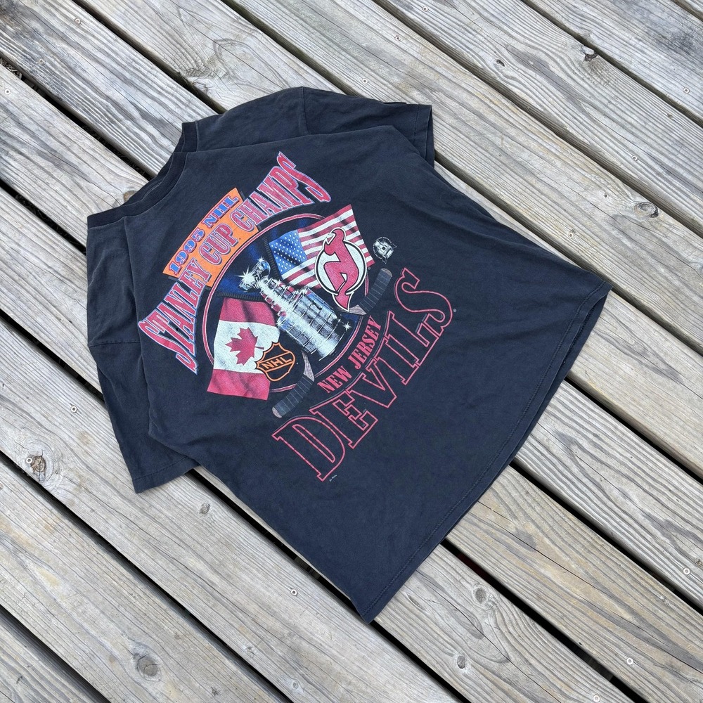Vintage New Jersey Devils Shirt Mens Large Black NHL Hockey Starter 1995 Champs